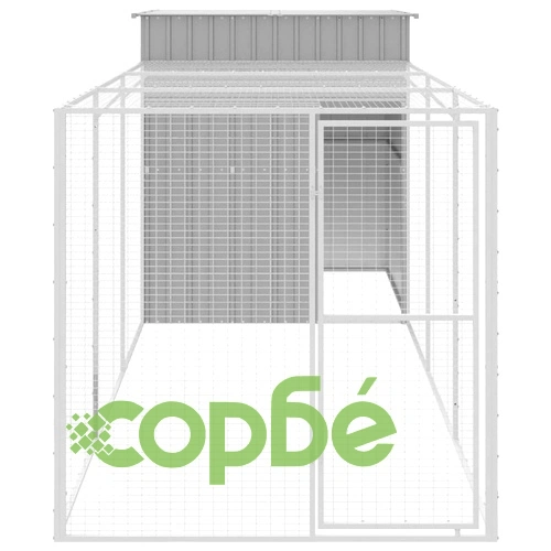 Клетка за пилета с волиера, светлосива, 165x455x181 см, стомана ➤ топ цена ➤ sorbe.bg