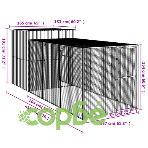 Клетка за пилета с волиера, светлосива, 165x455x181 см, стомана ➤ топ цена ➤ sorbe.bg