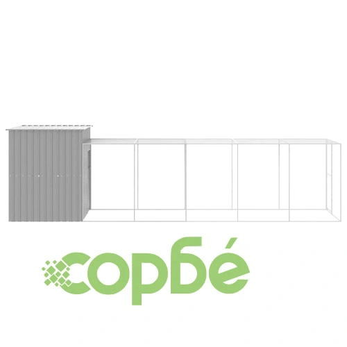 Клетка за пилета с волиера, светлосива, 165x659x181 см, стомана ➤ топ цена ➤ sorbe.bg