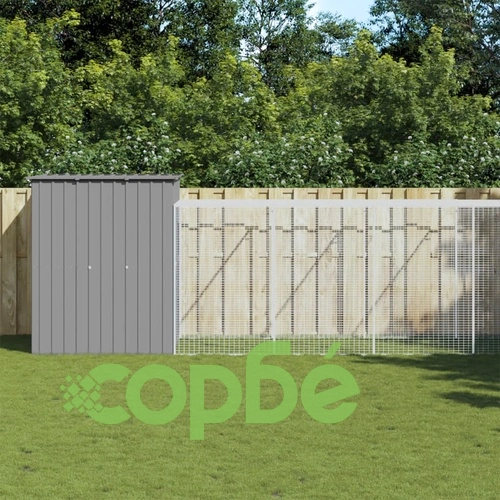 Клетка за пилета с волиера, светлосива, 165x659x181 см, стомана ➤ топ цена ➤ sorbe.bg