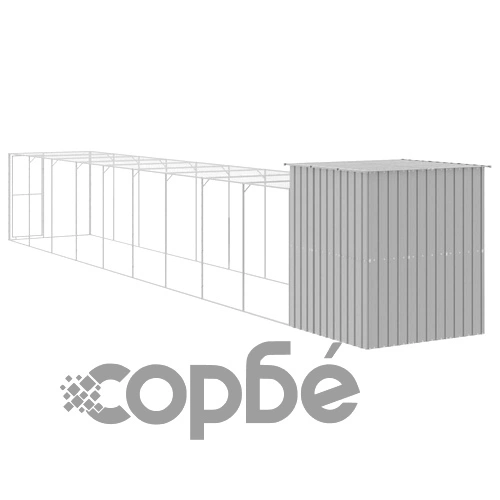 Клетка за пилета с волиера, светлосива, 165x1067x181 см стомана ➤ топ цена ➤ sorbe.bg