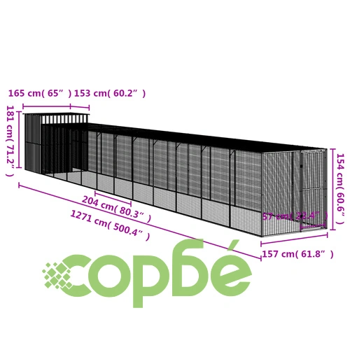 Клетка за пилета с волиера, светлосива, 165x1271x181 см стомана ➤ топ цена ➤ sorbe.bg