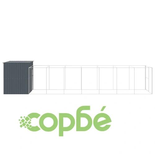 Кучешка къща с волиера, антрацит, 214x865x181 см, стомана ➤ топ цена ➤ sorbe.bg