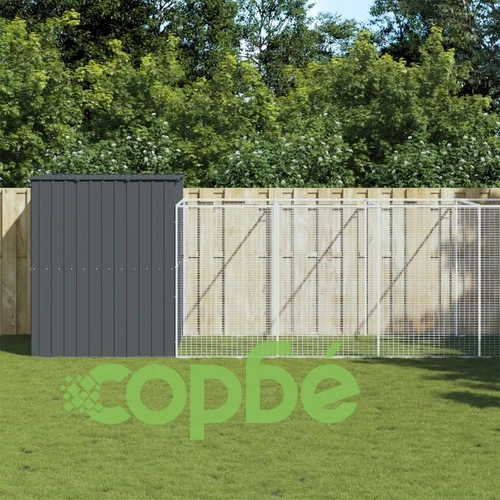 Кучешка къща с волиера, антрацит, 214x865x181 см, стомана ➤ топ цена ➤ sorbe.bg