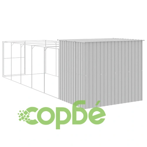 Кучешка къща с волиера, 214x661x181 см, поцинкована стомана ➤ топ цена ➤ sorbe.bg