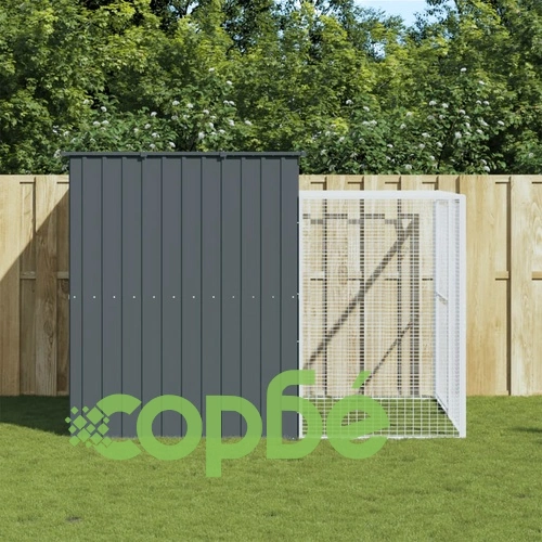 Кучешка къща с волиера, антрацит, 214x253x181 см, стомана ➤ топ цена ➤ sorbe.bg