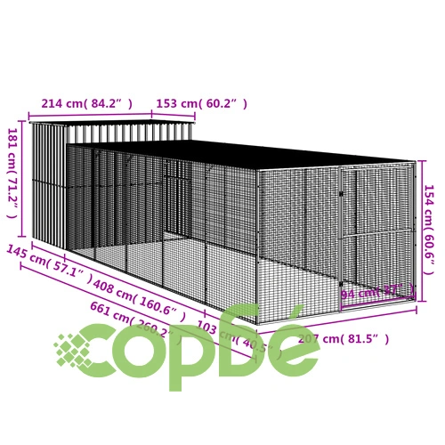 Кучешка къща с волиера, антрацит, 214x661x181 см, стомана ➤ топ цена ➤ sorbe.bg