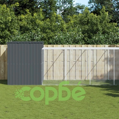 Кучешка къща с волиера, антрацит, 214x661x181 см, стомана ➤ топ цена ➤ sorbe.bg