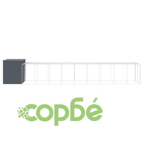 Кучешка къща с волиера, антрацит, 214x1069x181 см, стомана ➤ топ цена ➤ sorbe.bg