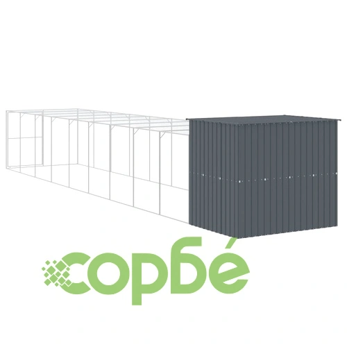 Кучешка къща с волиера, антрацит, 214x1069x181 см, стомана ➤ топ цена ➤ sorbe.bg