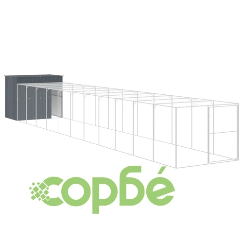 Кучешка къща с волиера, антрацит, 214x1273x181 см, стомана ➤ топ цена ➤ sorbe.bg