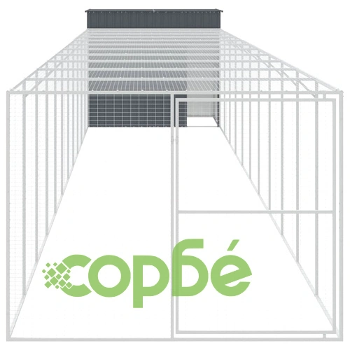 Кучешка къща с волиера, антрацит, 214x1273x181 см, стомана ➤ топ цена ➤ sorbe.bg