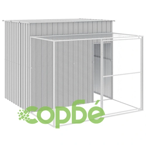 Кучешка къща с волиера, 214x253x181 см, поцинкована стомана ➤ топ цена ➤ sorbe.bg