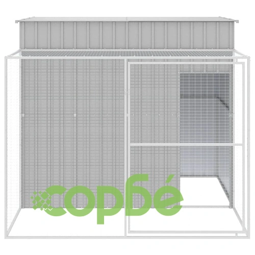 Кучешка къща с волиера, 214x253x181 см, поцинкована стомана ➤ топ цена ➤ sorbe.bg