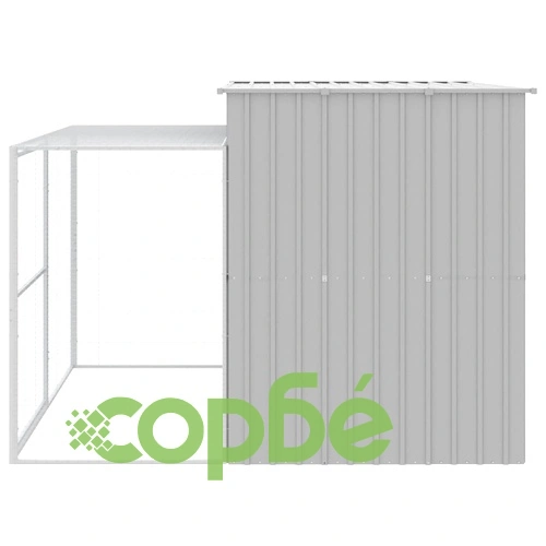 Кучешка къща с волиера, 214x253x181 см, поцинкована стомана ➤ топ цена ➤ sorbe.bg