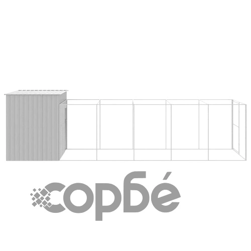 Кучешка къща с волиера, 214x661x181 см, поцинкована стомана ➤ топ цена ➤ sorbe.bg