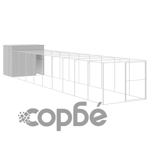 Кучешка къща с волиера, 214x1069x181 см, поцинкована стомана ➤ топ цена ➤ sorbe.bg