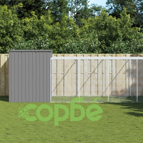 Кучешка къща с волиера, 214x1069x181 см, поцинкована стомана ➤ топ цена ➤ sorbe.bg