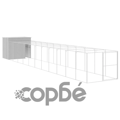 Кучешка къща с волиера, 214x1273x181 см, поцинкована стомана ➤ топ цена ➤ sorbe.bg