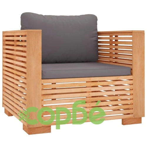 Градински диван с тъмносиви възглавници, тиково дърво масив ➤ топ цена ➤ sorbe.bg