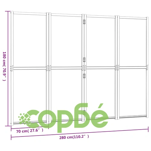 Параван за стая, 4 панела, кремавобял, 280x180 cм ➤ топ цена ➤ sorbe.bg