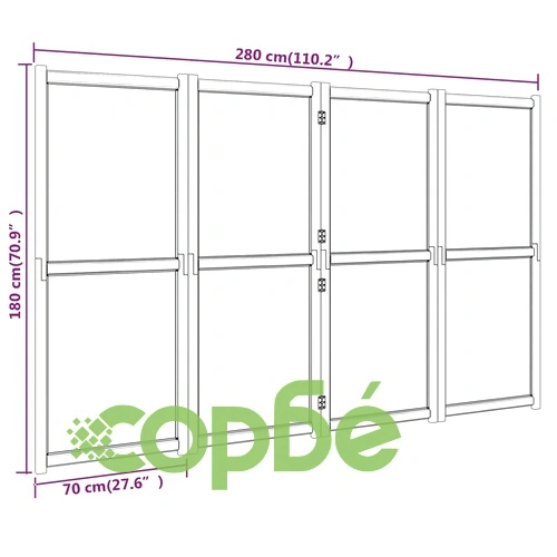 Параван за стая, 4 панела, кремавобял, 280x180 cм ➤ топ цена ➤ sorbe.bg