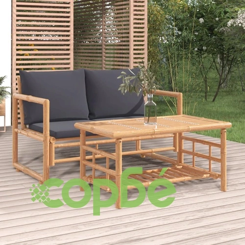 Градински лаундж комплект тъмносиви възглавници 2 части бамбук ➤ топ цена ➤ sorbe.bg