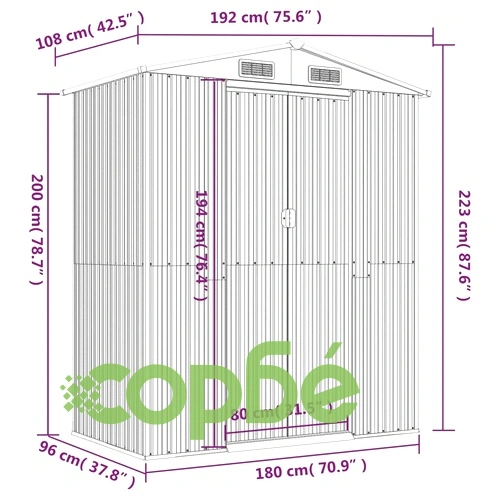 Градинска барака антрацит 192x108x223 см поцинкована стомана ➤ топ цена ➤ sorbe.bg
