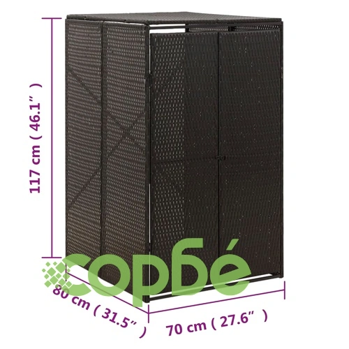 Единичен навес за кофа за смет, черен, 70x80x117 см, полиратан ➤ топ цена ➤ sorbe.bg