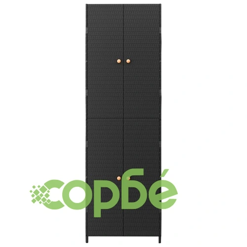 Градински шкаф за съхранение, черен, 59x40x180 см, полиратан ➤ топ цена ➤ sorbe.bg