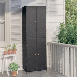 Градински шкаф за съхранение, черен, 59x40x180 см, полиратан