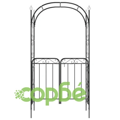 Градинска арка с порта, черна, 108x45x235 см, стомана ➤ топ цена ➤ sorbe.bg