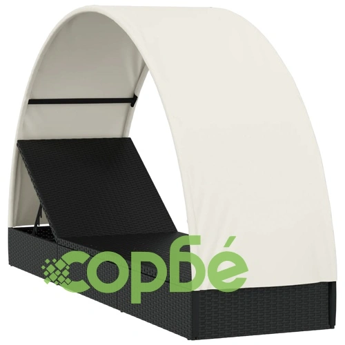 Шезлонг с объл покрив черен 211x57x140 см полиратан ➤ топ цена ➤ sorbe.bg