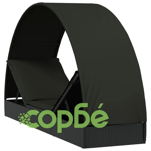 Шезлонг с объл покрив черен 211x57x140 см полиратан ➤ топ цена ➤ sorbe.bg