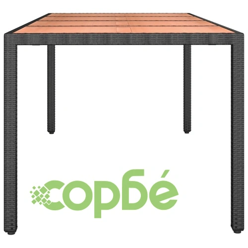 Градинска маса с дървен плот, черна, полиратан и акация масив ➤ топ цена ➤ sorbe.bg
