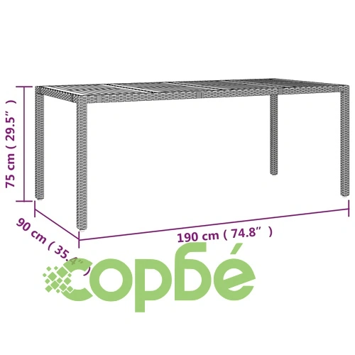 Градинска маса с дървен плот, черна, полиратан и акация масив ➤ топ цена ➤ sorbe.bg