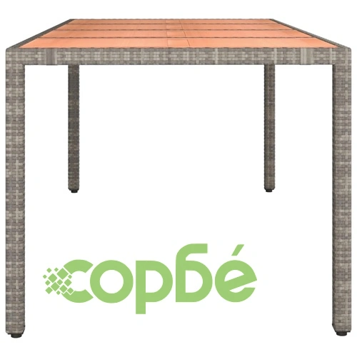 Градинска маса с дървен плот, сива, полиратан и акация масив ➤ топ цена ➤ sorbe.bg