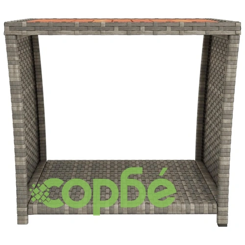 Маса за чай с дървен плот, сива, полиратан и акация масив ➤ топ цена ➤ sorbe.bg