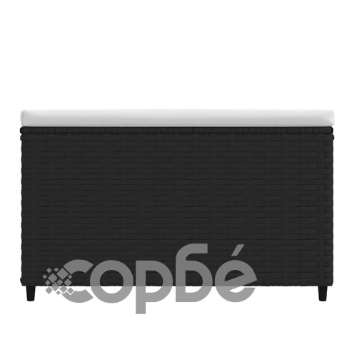 Градински табуретки с възглавници, 2 бр, черен полиратан ➤ топ цена ➤ sorbe.bg