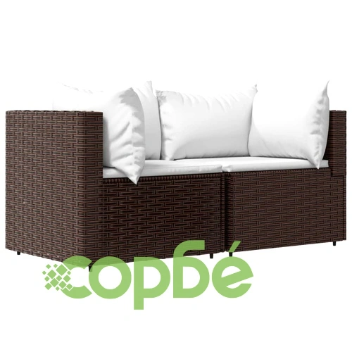 Градински ъглови дивани с възглавници, 2 бр, кафяви, полиратан ➤ топ цена ➤ sorbe.bg