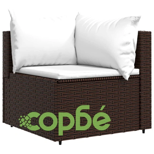 Градински ъглови дивани с възглавници, 2 бр, кафяви, полиратан ➤ топ цена ➤ sorbe.bg