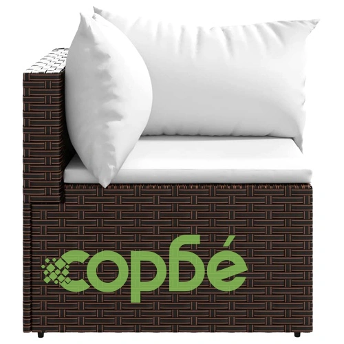 Градински ъглови дивани с възглавници, 2 бр, кафяви, полиратан ➤ топ цена ➤ sorbe.bg