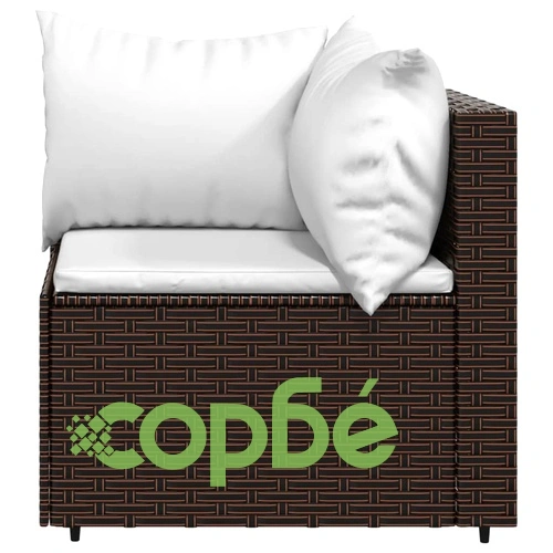 Градински ъглови дивани с възглавници, 2 бр, кафяви, полиратан ➤ топ цена ➤ sorbe.bg