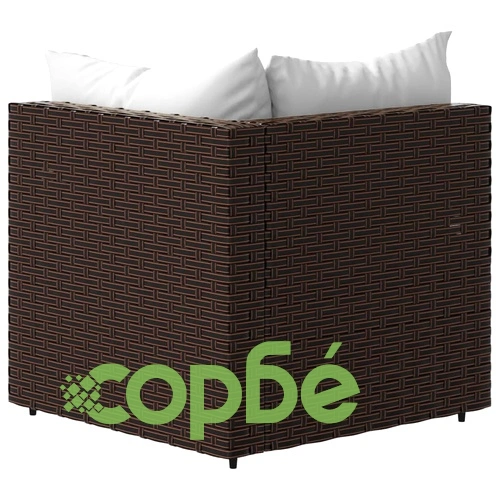 Градински ъглови дивани с възглавници, 2 бр, кафяви, полиратан ➤ топ цена ➤ sorbe.bg