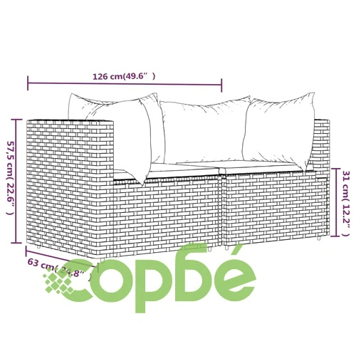 Градински ъглови дивани с възглавници, 2 бр, кафяви, полиратан ➤ топ цена ➤ sorbe.bg
