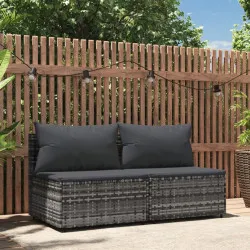 Градински средни дивани с възглавници, 2 бр, сиви, полиратан