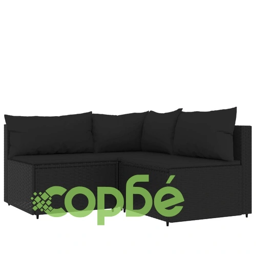 Градински лаундж комплект с възглавници 4 части черен полиратан ➤ топ цена ➤ sorbe.bg