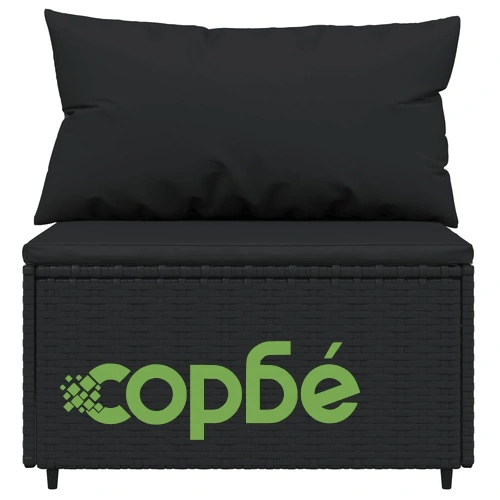 Градински лаундж комплект с възглавници 4 части черен полиратан ➤ топ цена ➤ sorbe.bg