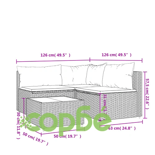 Градински лаундж комплект с възглавници 4 части черен полиратан ➤ топ цена ➤ sorbe.bg