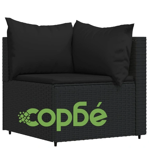 Градински лаундж комплект с възглавници 3 части черен полиратан ➤ топ цена ➤ sorbe.bg